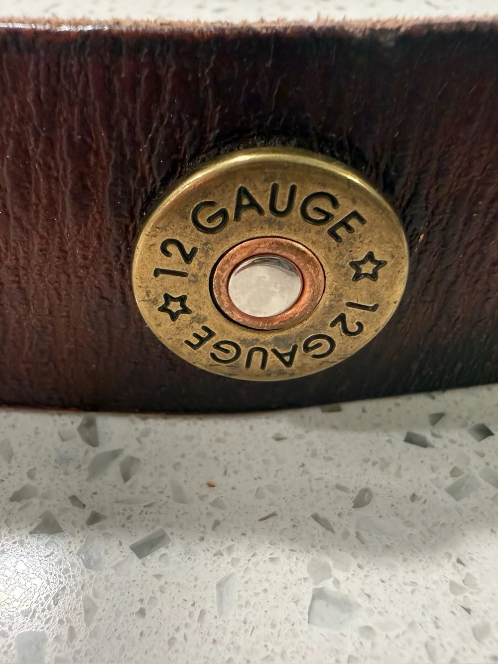 Vintage 1994 Nocona Brown Leather Belt 3D Eagle NRA Flag & Rifle Buckle 12 Gauge